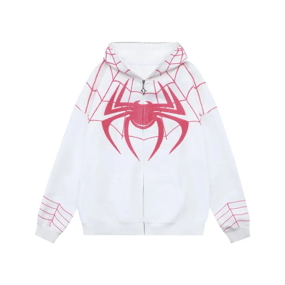 Y2K Goth Zip Up Hoodies Men Spider Web Graphic Sweatshirts Women Streetwear Harajuku Fashion Oversize Hip Hop Punk Clothes Coat