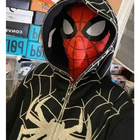 Y2K Goth Zip Up Hoodies Men Spider Web Graphic Sweatshirts Women Streetwear Harajuku Fashion Oversize Hip Hop Punk Clothes Coat
