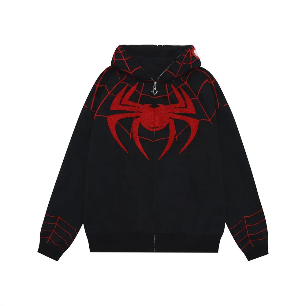 Y2K Goth Zip Up Hoodies Men Spider Web Graphic Sweatshirts Women Streetwear Harajuku Fashion Oversize Hip Hop Punk Clothes Coat