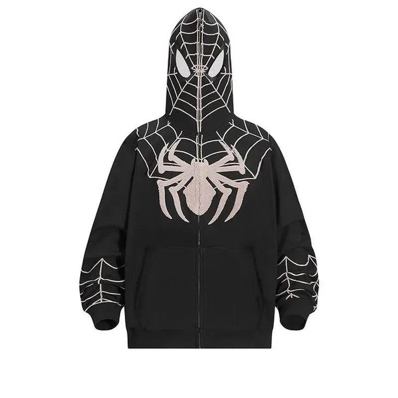 Y2K Goth Zip Up Hoodies Men Spider Web Graphic Sweatshirts Women Streetwear Harajuku Fashion Oversize Hip Hop Punk Clothes Coat