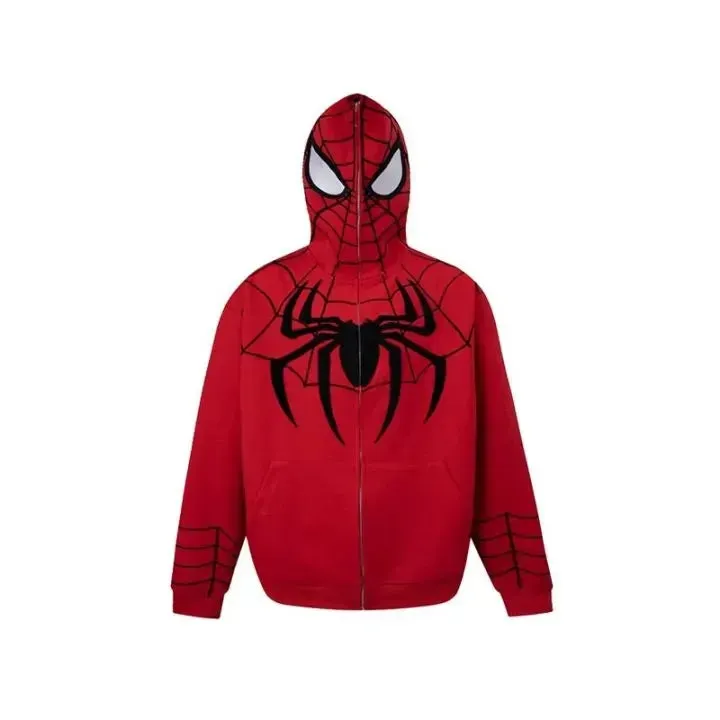 Y2K Spider Web Graphic Men Hoodies Harajuku Hip Hop Full Zipper Jacket Coat Streetwear Women Gothic Punk Loose Pocket Sweatshirt