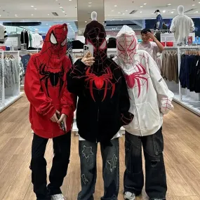 Y2K Spider Web Graphic Men Hoodies Harajuku Hip Hop Full Zipper Jacket Coat Streetwear Women Gothic Punk Loose Pocket Sweatshirt