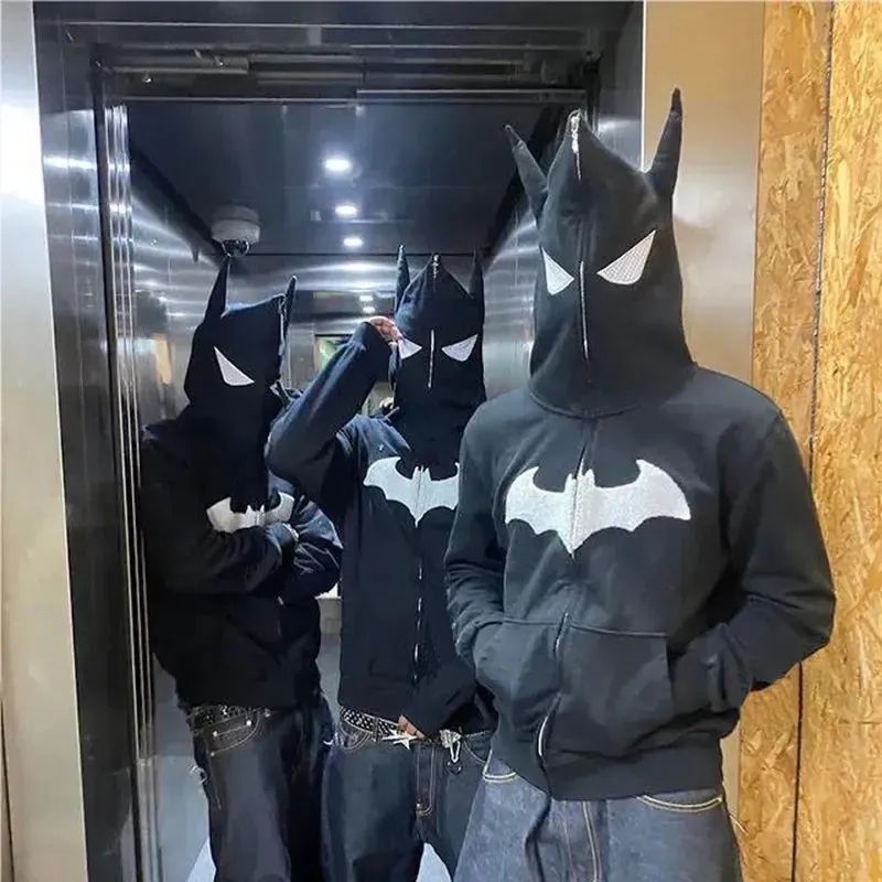 Y2K Spider Web Graphic Men Hoodies Harajuku Hip Hop Full Zipper Jacket Coat Streetwear Women Gothic Punk Loose Pocket Sweatshirt