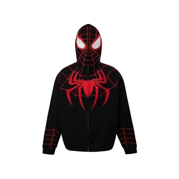 Y2K Spider Web Graphic Men Hoodies Harajuku Hip Hop Full Zipper Jacket Coat Streetwear Women Gothic Punk Loose Pocket Sweatshirt