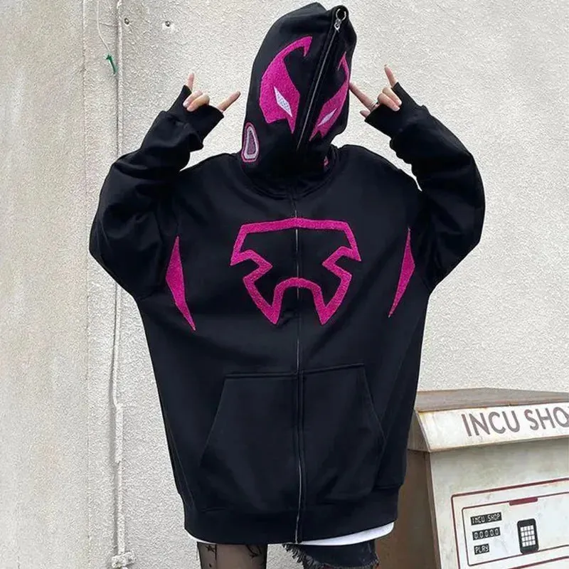 Y2K Spider Web Graphic Men Hoodies Harajuku Hip Hop Full Zipper Jacket Coat Streetwear Women Gothic Punk Loose Pocket Sweatshirt
