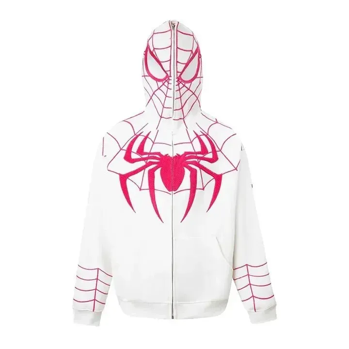 Y2K Spider Web Graphic Men Hoodies Harajuku Hip Hop Full Zipper Jacket Coat Streetwear Women Gothic Punk Loose Pocket Sweatshirt
